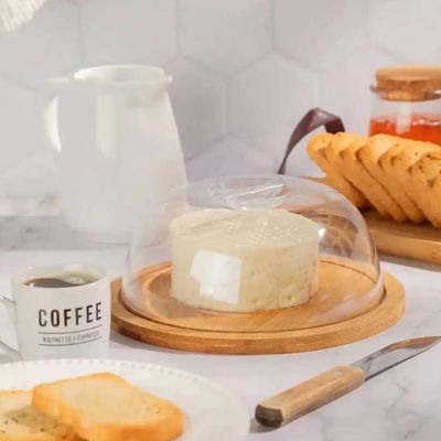 Kit Migalheira Queijeira Boleira para Mesa Posta de Café Bambu Acrílico Madeira com Tampa