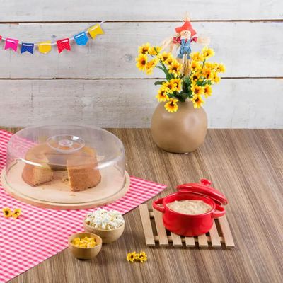 Conjunto Boleira e Migalheira com Tampas Acrílico Porta Bolo Tábua de Pão Madeira Bambu
