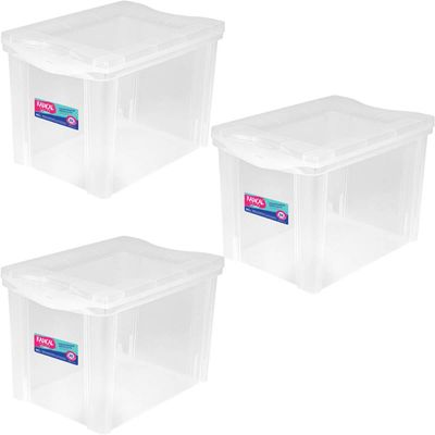 3 Caixas Organizadoras Ordene com Tampa Click 30L 42,5x30,5cm Incolor