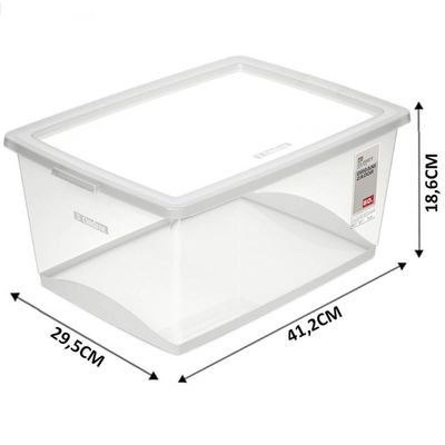 Kit 4 Caixas Organizadoras 15L de Plástico com Tampa My Closet Ordene Multiuso Retangulares Transparente