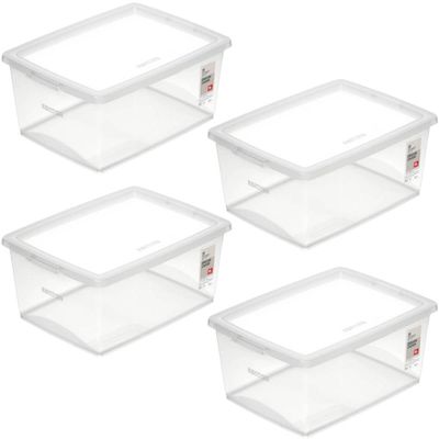 Kit 4 Caixas Organizadoras 15L de Plástico com Tampa My Closet Ordene Multiuso Retangulares Transparente