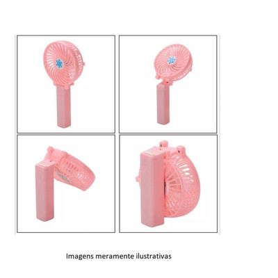 Mini Ventilador Mao E Mesa Usb Bateria Portatil 3 Velocidades Recarregavel Mão Rosa Bivolt