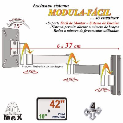 Suporte Tv 10" A 42" Vesa 200x200 4 Movimentos - Preto