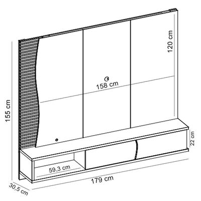 Painel Para Tv 65 Pol Bancada Suspensa Led Patmos C04 Off White Matte Freijó - Lyam Decor