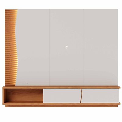 Painel Para Tv 65 Pol Bancada Suspensa Led Patmos C04 Off White Matte Freijó - Lyam Decor