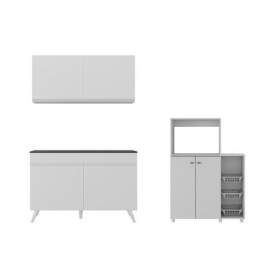 Armário De Cozinha Compacta Com Gabinete Pia E Balcão Para Forno E Micro-ondas Multimóveis Mp2254 Branco