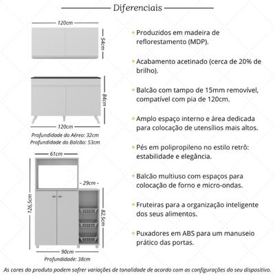 Armário De Cozinha Compacta Com Gabinete Pia E Balcão Para Forno E Micro-ondas Multimóveis Mp2254 Branco