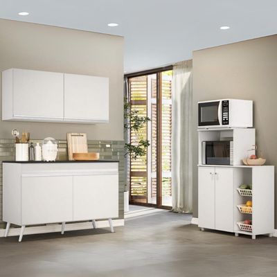 Armário De Cozinha Compacta Com Gabinete Pia E Balcão Para Forno E Micro-ondas Multimóveis Mp2254 Branco
