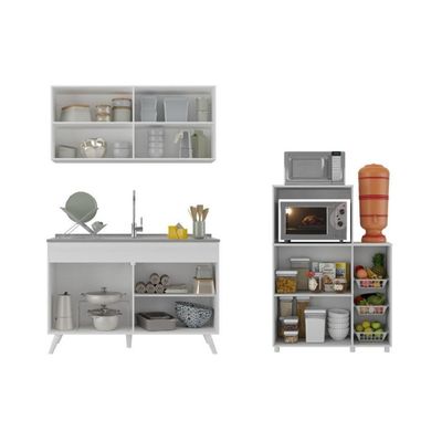 Armário De Cozinha Compacta Com Gabinete Pia E Balcão Para Forno E Micro-ondas Multimóveis Mp2254 Branco