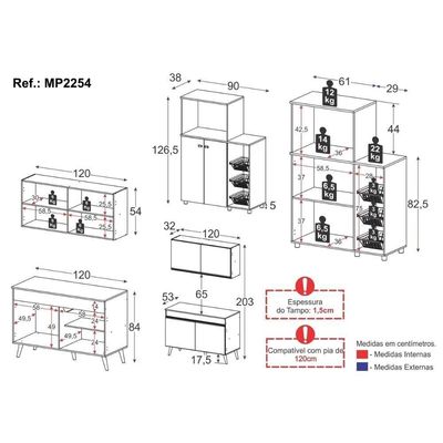 Armário De Cozinha Compacta Com Gabinete Pia E Balcão Para Forno E Micro-ondas Multimóveis Mp2254 Branco