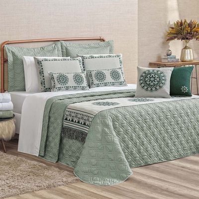 Kit Cobre Leito Colcha Tierry King 5 Peças Hipercal 180 Fios - Verde Malva