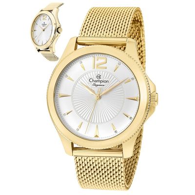 Relógio Champion Feminino Ref:Cn25672m Casual Mesh Dourado
