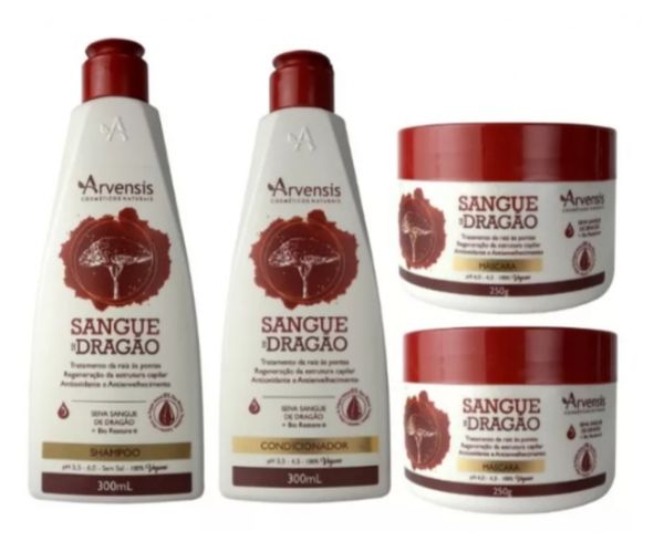 Kit Shampoo Condicionador +2 Máscaras Sangue Dragão Arvensis