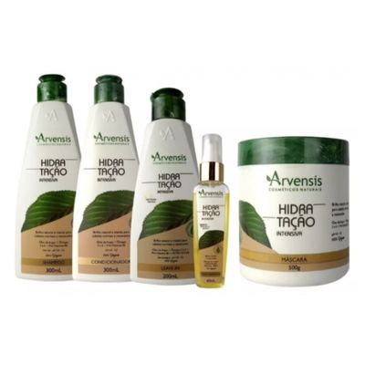 Kit Arvensis Hidratação Shampoo Condicionador Leave-in Argan Mascara 500g