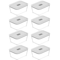 Kit 8 Potes De Vidro Hermético 2400ml Fresh Lock Branco com Tampa para Forno Microondas
