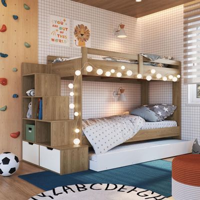 Treliche Infantil com Escada, Nicho e Gaveta Aveiro e Branco
