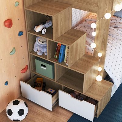 Treliche Infantil com Escada, Nicho e Gaveta Aveiro e Branco