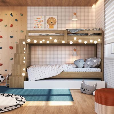 Treliche Infantil com Escada, Nicho e Gaveta Aveiro e Branco
