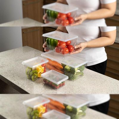 Kit 3 Organizadores de Geladeira com Tampa 660ml Cozinha Multiuso Frutas Transparente UZ