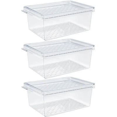 Kit 3 Organizadores de Geladeira com Tampa 660ml Cozinha Multiuso Frutas Transparente UZ