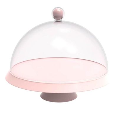 Kit 3 Porta Bolos Tortas 25cm Rosa com Cúpula e Pé Café Hotel Padaria Bubble Crippa