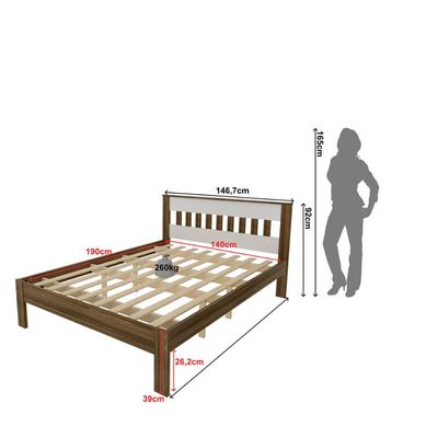 Cama de Casal CM8007 Para Colchão de 138x188cm Nogal /Branco Tecnomobili