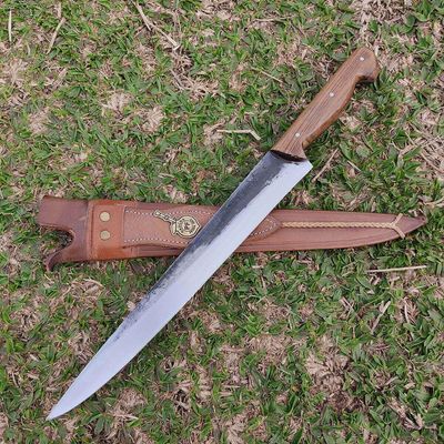 Faca Javalizeira Artesanal 12' Aço Carbono 1070 Caça Javali Rustica Brut Forge