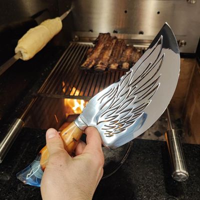 Faca Cutelo Celestial Moeda Reis Artesanal 8' Churrasco Asa Anjo Aço Inox 420C Cabo Híbrido