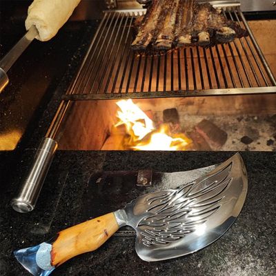 Faca Cutelo Celestial Moeda Reis Artesanal 8' Churrasco Asa Anjo Aço Inox 420C Cabo Híbrido