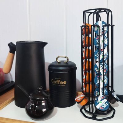 Suporte Giratório Porta 28 Cápsulas de Café Três Corações 15x35cm Aço Preto Organizador Bancada