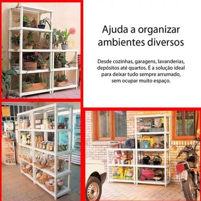 Kit 2 Estantes Modular 5 Prateleiras Câmara Fria Até 250kg Multiuso Ordene Branca Plástica