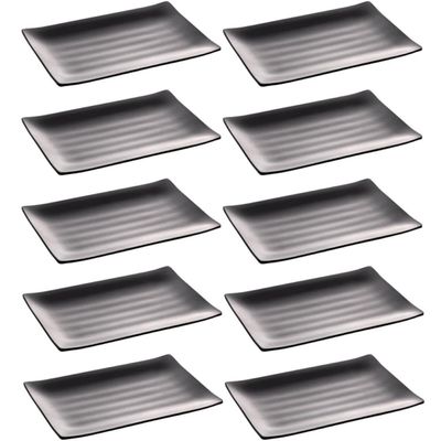 Kit 10 Travessas de Melamina para Comida Japonesa Sushi Sashimi Pratos Retangulares Pretos Lyor