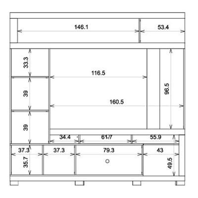 Estante Home Theater Para TV Até 70 Polegadas 2,10m Atlanta Madeirado/Off White