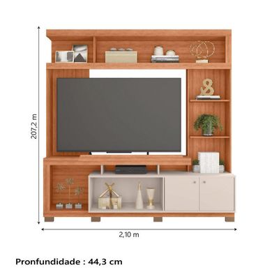 Estante Home Theater Para TV Até 70 Polegadas 2,10m Atlanta Madeirado/Off White