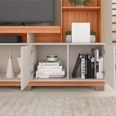 Estante Home Theater Para TV Até 70 Polegadas 2,10m Atlanta Madeirado/Off White