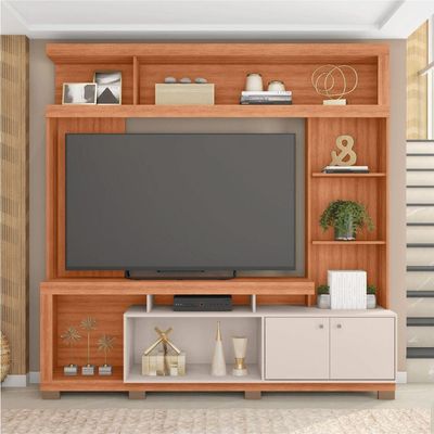 Estante Home Theater Para TV Até 70 Polegadas 2,10m Atlanta Madeirado/Off White