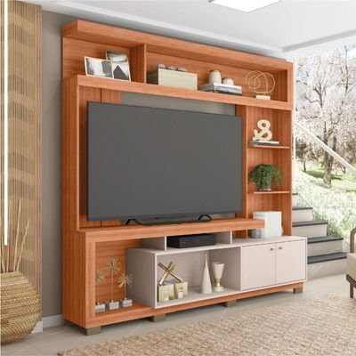Estante Home Theater Para TV Até 70 Polegadas 2,10m Atlanta Madeirado/Off White