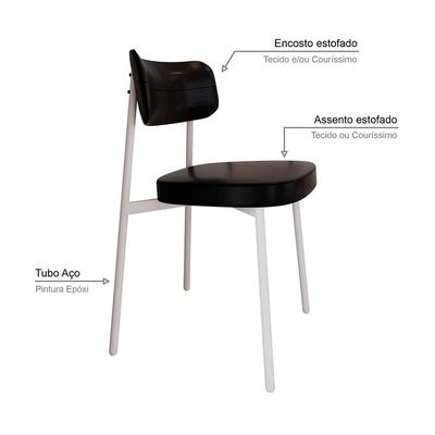 Conjunto com 6 Cadeiras Alloa Revestimento Sintético Preto e Branco