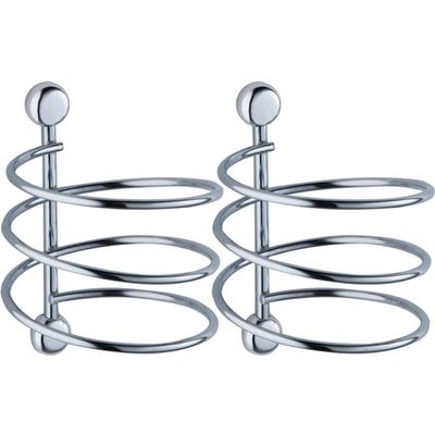 Kit 2 Suportes Porta Secador de Cabelo Espiral Cromados Acessórios para Banheiro Parede