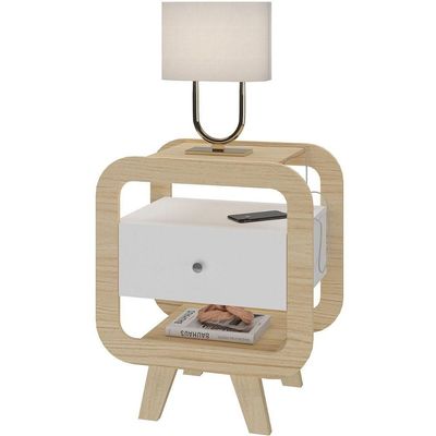 Mesa De Apoio Lateral Com Usb Artely Theo Naturale - Branco