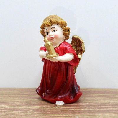 Enfeite Anjo Anjinho Vermelho Com Vela Em Resina Natal 13cm