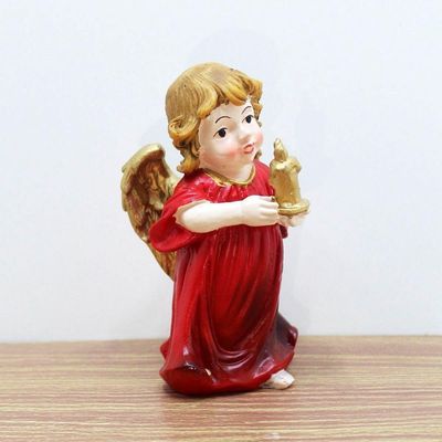 Enfeite Anjo Anjinho Vermelho Com Vela Em Resina Natal 13cm