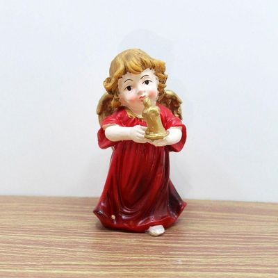 Enfeite Anjo Anjinho Vermelho Com Vela Em Resina Natal 13cm