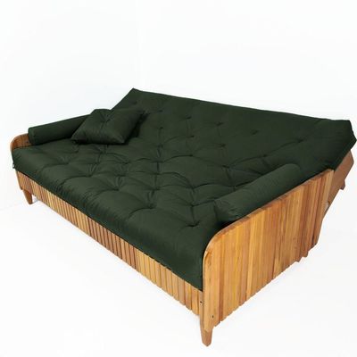 Sofá Cama Paris Ripado Sarja Madeira Nobre - Verde Militar