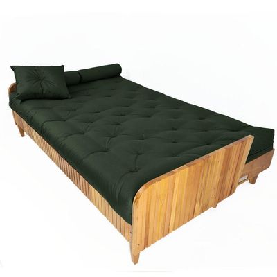 Sofá Cama Paris Ripado Sarja Madeira Nobre - Verde Militar