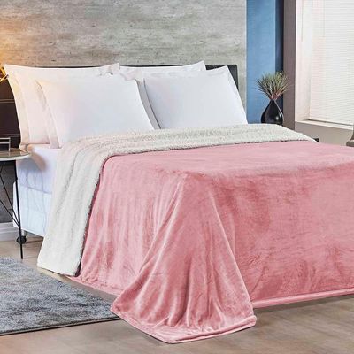 Cobertor Magnific Casal King Sherpa Com Manta Microfibra Toque Lã Carneiro 01 Peça Rosa 100% Poliéster