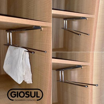 Suporte Porta Panos de Prato Duplo Superior com Corrediças Deslizantes Aço Cromado Giosul