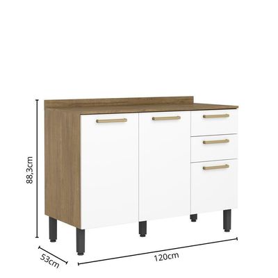 Balcão Com Tampo 3 Portas 2 Gavetas Branco Axé Bertolini Branco Carvalho