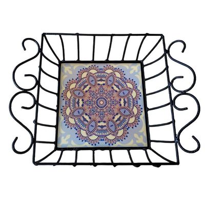 Fruteira De Mesa Ferro E Azulejo Quadrada Grande Pra Cozinha Azulejo G6