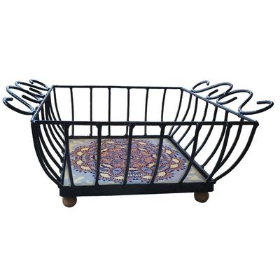 Fruteira De Mesa Ferro E Azulejo Quadrada Grande Pra Cozinha Azulejo G6